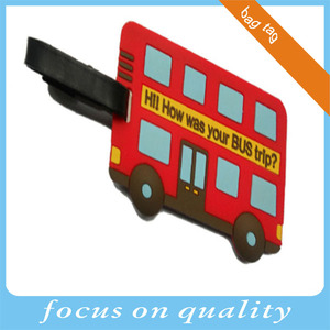 Bus rouge 2d en relief vinyle bagages forme étiquettes de sac DE PVC pour la promotion - Product Image 2