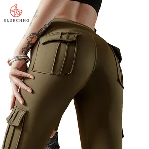 artı boyutu ile activewear cepler Suppliers-Özel özel etiket spor giyim yüksek belli açık Leggins Push Up kadınlar Yoga cepli pantolon