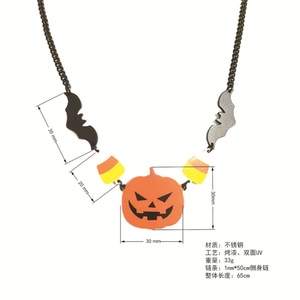 Collar Gargantilla de Joyería Gótica para el Día de Todos los Santos, Collar con Colgante de Murciélago y Calabaza de Acero Inoxidable - Product Image 5