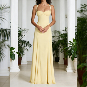 Abito lungo elegante <span class=keywords><strong>da</strong></span> sera con <span class=keywords><strong>scollo</strong></span> a cuore, spalline incrociate regolabili e <span class=keywords><strong>schiena</strong></span> allacciata, linea ad A fluida, per vendita all'ingrosso - Product Image 6