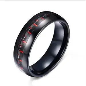 Meaeguet Classic 8MM di larghezza da uomo nero carburo di tungsteno anelli intarsio rosso in fibra di carbonio fedi nuziali gioielli