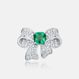 925 <b>silver</b> cultured <b>emerald</b> <b>ring</b> shines with a fashionable bow shape, an engagement and proposal daily gift to surprise girls L - Product Image 1