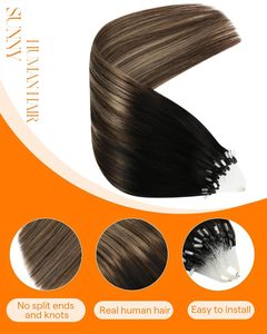 Extensions de cheveux humains Remy vierges vietnamiens pré-collés Microlink de 18 pouces, tissages noirs balayage brun pour une couleur blonde naturelle et un volume optimal - Product Image 2