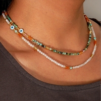 Kalung Choker Rantai Baja Anti Karat Lapis Emas 18k dengan Batu Kristal Alami Bulat 2-3mm Tahan Air untuk Wanita Perhiasan