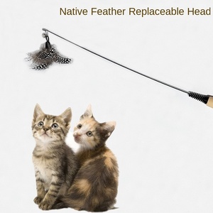 Katzenspielzeug mit Holzgriff Federkette und Glocke mit Austauschbarem Kopf Langlebiges Kratzspielzeug für Katzen - Product Image 2