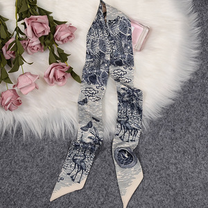 Écharpe en soie vintage florale pour femmes, 100x6 cm, accessoires pour cheveux, écharpe longue et étroite pour mariage et fête - Product Image 3