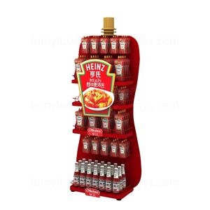 Étagère de présentation sur pied en métal de forme personnalisée avec étagères et crochets pour la promotion de la sauce ketchup et des condiments en supermarché - Product Image 6