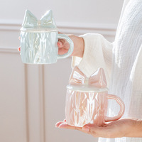 Taza de Cerámica con Lazo Bonito de Perla, Taza de Agua para Parejas, 370 ml, Estilo Moderno Duradero, Regalo de Cumpleaños, Caja de Regalo
