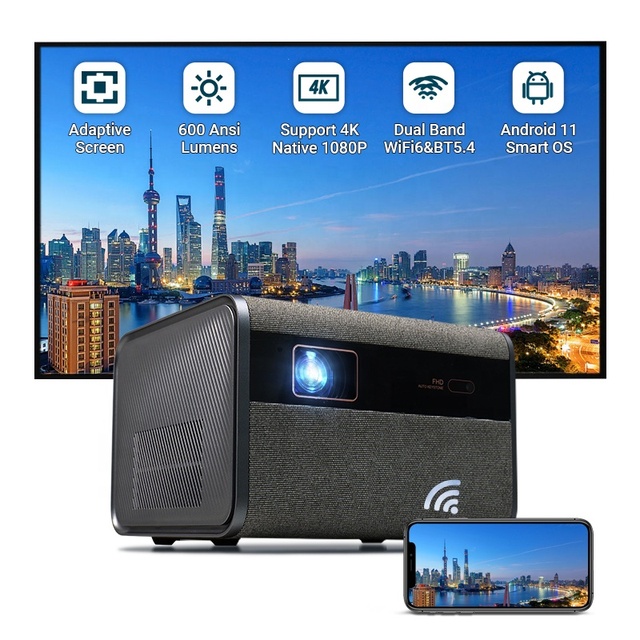 Fully Sealed Auto Focus Android 14 Full HD 1080P WiFi 6 Wireless BT LED Support 4K 3D Video Movie Smart Home Theater Beamer