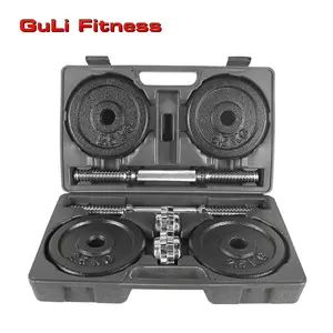 Guli Fitness 10/15/20kg ensemble d'haltères réglables en fonte noire avec boîte de transport PE plaque de poids barre chromée pour ensemble de Fitness