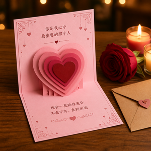 Tarjeta 3D Pop Up con Corazón Rosa, Tarjeta de Papel Hecha a Mano, Carta de Amor, Regalo Romántico para Aniversario o San Valentín - Product Image 2