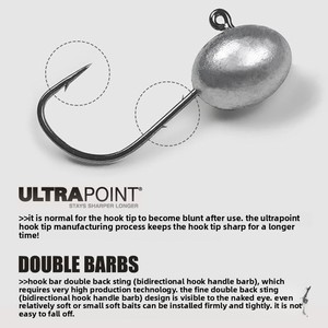 Hameçons Mustad à tête plombée <span class=keywords><strong>double</strong></span> barbelée 1g-7g pour micro-pêche, leurres souples et pêche aux œufs de fond noir - Product Image 2