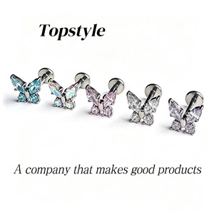 Orecchino a ventaglio marquise in titanio ASTM F136 G23 con zirconia cubica 5A, piercing per helix, trago, cartilagine, naso, gioielli personalizzabili con logo Topstyle - Product Image 1