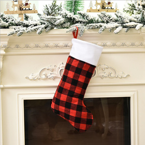 Wholesale Red Black Buffalo Plaid Christmas Stockings with White Cuff for <b>Fireplace</b> <b>Mantel</b> Holiday Gift Decoration - Product Image 3