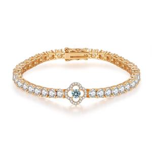 Gelang Cleef daun semanggi elegan mode wanita perhiasan rantai CZ zirkon wanita 14K 18K gelang tenis emas - Product Image 1