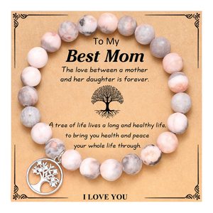 Dainty pierre naturelle arbre de vie Bracelet cadeau pour maman rose zèbre pierre violet bleu pierre gemme carte Bracelet amitié bijoux - Product Image 1