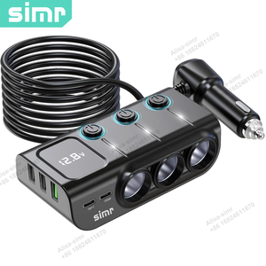 Simr Thuốc lá nhẹ hơn Adapter 120W 3 ổ cắm điện splitter 5 cổng USB nhanh chóng sạc xe hơi với <span class=keywords><strong>LED</strong></span> hiển thị điện áp On Off chuyển đổi - Product Image 1