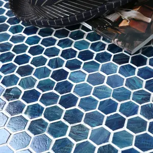 Foshan-azulejo de mosaico de vidrio de fusión en caliente para pared, accesorio hexagonal de 1 "para Hotel y baño, distribuidor de proyectos de pared, fabricante de fábrica