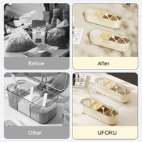 Boîte à épices moderne UFORU pour cuisine, organiseur à 4 compartiments avec cuillères, couvercle transparent anti-poussière, bocal en PP PET