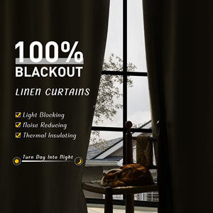 Rideaux occultants et cantonnières de qualité supérieure en tissu de lin couleur avoine pour salon et chambre à coucher - Product Image 6