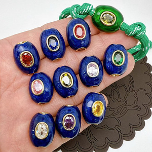 HP354 Cuentas de esmalte de agujero grande de moda 2026, dijes ovalados con centro de circonita cúbica <span class=keywords><strong>para</strong></span> la fabricación de pulseras y collares DIY, suministros de joyería al por mayor - Product Image 5
