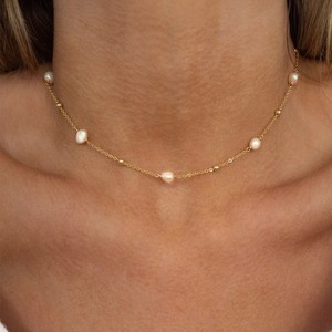 Collar de Perlas Naturales, Collar Apilable de Acero Inoxidable, Collar con Colgante de Concha Abierta, Accesorios de Acero Inoxidable - Product Image 4