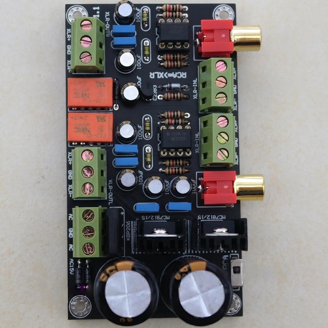 Single Ended Balanced Circuit Board RCA to XLR Module with Rectification and Filtering for AC Power Supply