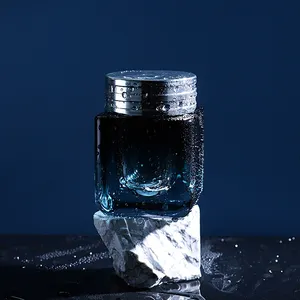 Leere quadratische Gesichts körper blau Glas Creme Glas 50ml kosmetische Luxus Hautpflege Verpackung Gesicht Creme Behälter
