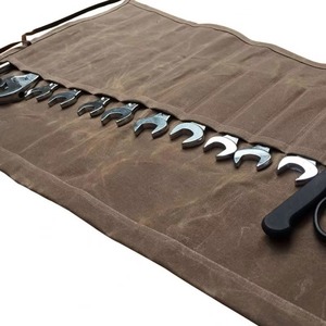 Free sample Waxed <b>Canvas</b> Large Wrench Roll Handmade Portable Brown <b>Tool</b> Roll Up <b>Bags</b> - Product Image 3