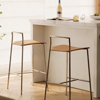 Chaise moderne en bois massif minimaliste avec dossier en métal chromé, hauteur de comptoir, pour îlot de cuisine, bar à domicile, salle à manger