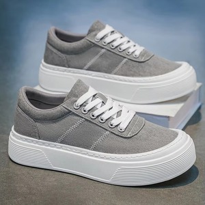 2026 Spring Retro Suede & Canvas Stitching Breathable Thick Sole 5cm <b>Height</b> <b>Increasing</b> Men's Platform Sneakers - Product Image 2