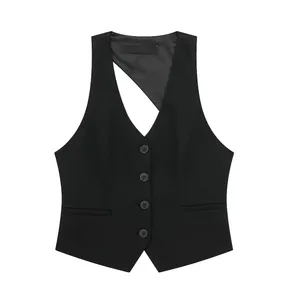 MYST&ZA women's 2024 spring and summer new style casual and versatile V-neck back hollow fashion vest 1608123