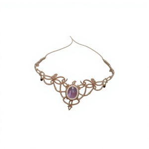 Collier ras du cou en macramé fait main avec pierres de jade, perles en alliage de zinc tissées, style bohème, cristal bouddhiste, certifié IGI, vente en gros - Product Image 1