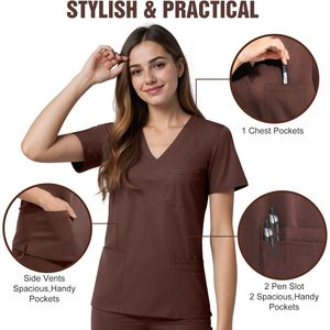 Women V-Neck Scrub Top 4 Pocket Premium Stretch Medical Uniform Hospital Workwear - Product Image 3