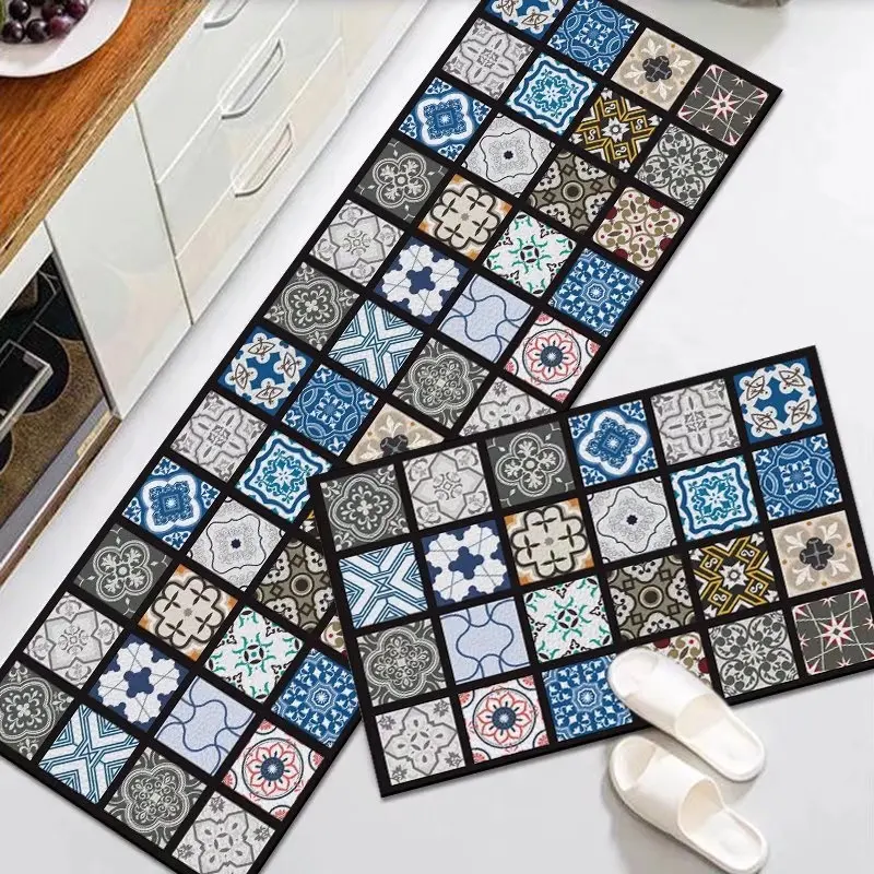 Factory Direct Sales Absorbs Oil Water Proof Carpet Kitchen Floor Diatomite Mat 2 in 1 Set Easy Clean Geometric Pattern Area Rug