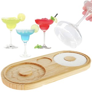 Plateau à sel en bois pour cocktails, double bord en verre, boîte ovale en bambou, pour margaritas et whisky, accessoire de bar - Product Image 1