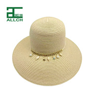 Sombrero de Sol de Ala Ancha Personalizado Allch para Mujer, Sombrero de Paja de Ala Grande para Verano, Sombrero Cloche de Paja de Papel con Conchas para Mujer