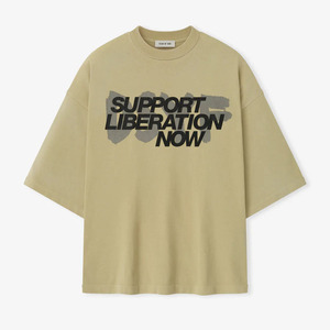 T-shirt Oversize <span class=keywords><strong>da</strong></span> Uomo in Cotone Lavato Vintage con Stampa Watermark 250g, Vestibilità Ampia Streetwear con Stampa Support Liberation Now e Spalle Cadenti - Product Image 2