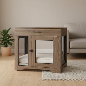 Mueble Jaula para Perros de Madera Marrón, Diseño Moderno, Casa para Mascotas Pequeñas de Interior con Cajón y Cojín - Product Image 2