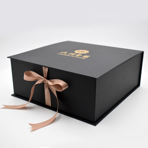 Hộp Quà Tặng Từ Tính Sang Trọng Với Ribbon <span class=keywords><strong>Closure</strong></span> Tái Chế Hộp Giấy Cứng Nhắc Custom Logo Black Fold - Product Image 2