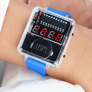 Reloj electrónico Diy, reloj de tubo digital transparente con pantalla Led roja, caja de plástico, estilo funky unisex, banda de 22 Cm - Product Image 1