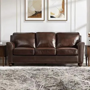 طقم أريكة من الجلد بسعر الجملة من المصنع أريكة من الجلد الأصلي طراز حديث بمقاعد 1+2+3 بإطار من الخشب الصلب أريكة غرفة معيشة للفنادق