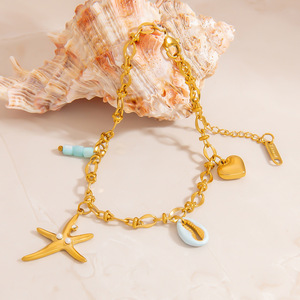 Starfish <b>Bracelet</b> Gold Chain <b>Shell</b> Heart Pendant Ocean Theme Women's Jewelry Everyday Wear - Product Image 2