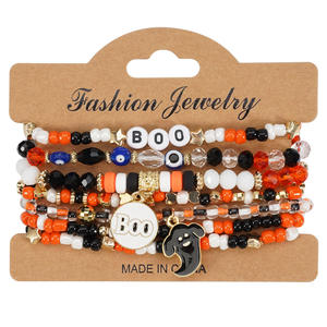 Juego de pulseras con cuentas de Halloween con dijes de calavera, calabaza y fantasma, joyería para fiestas, para mujeres, hombres, unisex, pulseras de moda con dijes. - Product Image 5