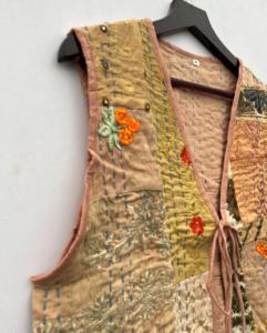 Handmade Embroidered <b>Women's</b> Cotton Kantha Waistcoat Short Winter <b>Jacket</b> Vest with Elegant Embroidery - Product Image 4