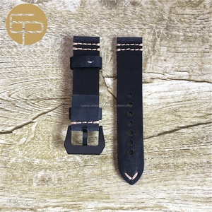 Hecho a mano beige costura gruesa negro loco caballo genuino becerro cuero reloj Correa con pintado de negro borde - Product Image 3