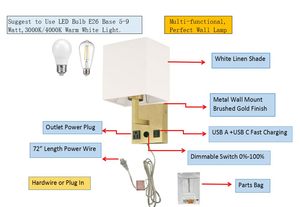 <span class=keywords><strong>Lampe</strong></span> <span class=keywords><strong>murale</strong></span> de chevet moderne en métal doré avec ports de charge USB, éclairage décoratif intérieur pour chambre à coucher - Product Image 6