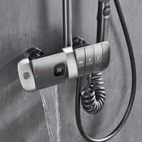 Ensemble de douche thermostatique à affichage numérique avec touches de style piano en laiton brossé, panneau de douche 4 fonctions pour salle de bain de luxe