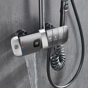 Ensemble de robinets de bain et de douche encastrés en laiton, mitigeurs chaud/froid, 4 fonctions, système de douche LED <span class=keywords><strong>Spa</strong></span> effet pluie - Product Image 3