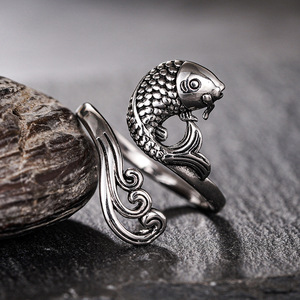 Anello da Donna Regolabile Aperto con Pesce Koi, Stile Retrò, Portafortuna e Auspicoso - Product Image 4